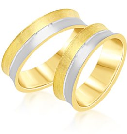 18 karat yellow & white gold wedding rings with matt and shiny finish