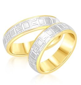 18 karat yellow & white gold wedding rings with matt and shiny finish