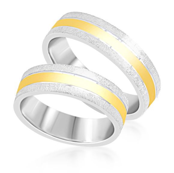 18 karat white & yellow gold wedding rings with matt and shiny finish