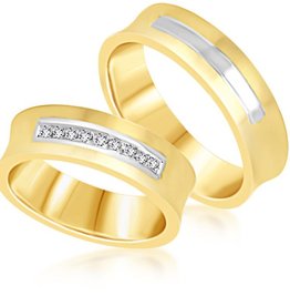 18k geel & wit goud trouwringen met mat en glanzend afwerking met 0.09 ct diamanten