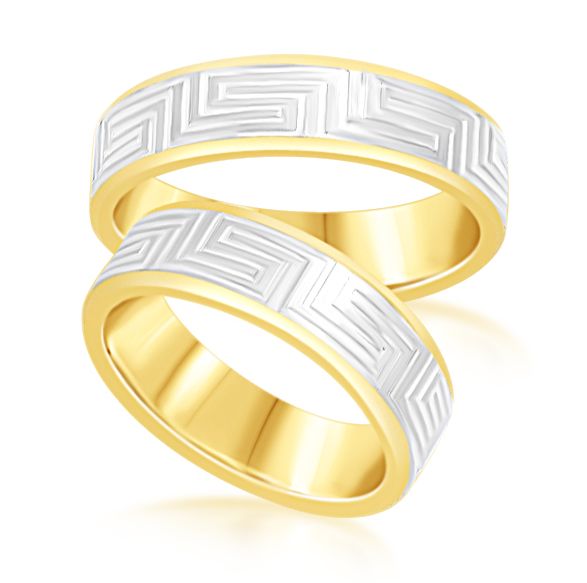 18 karat white and yellow gold wedding rings with matt and shiny finish