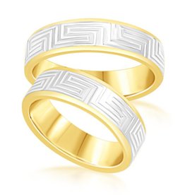 18 karat white and yellow gold wedding rings with matt and shiny finish