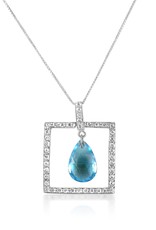 18 karat white gold pendant with 0.30 ct diamonds and 2.58 ct blue topaz