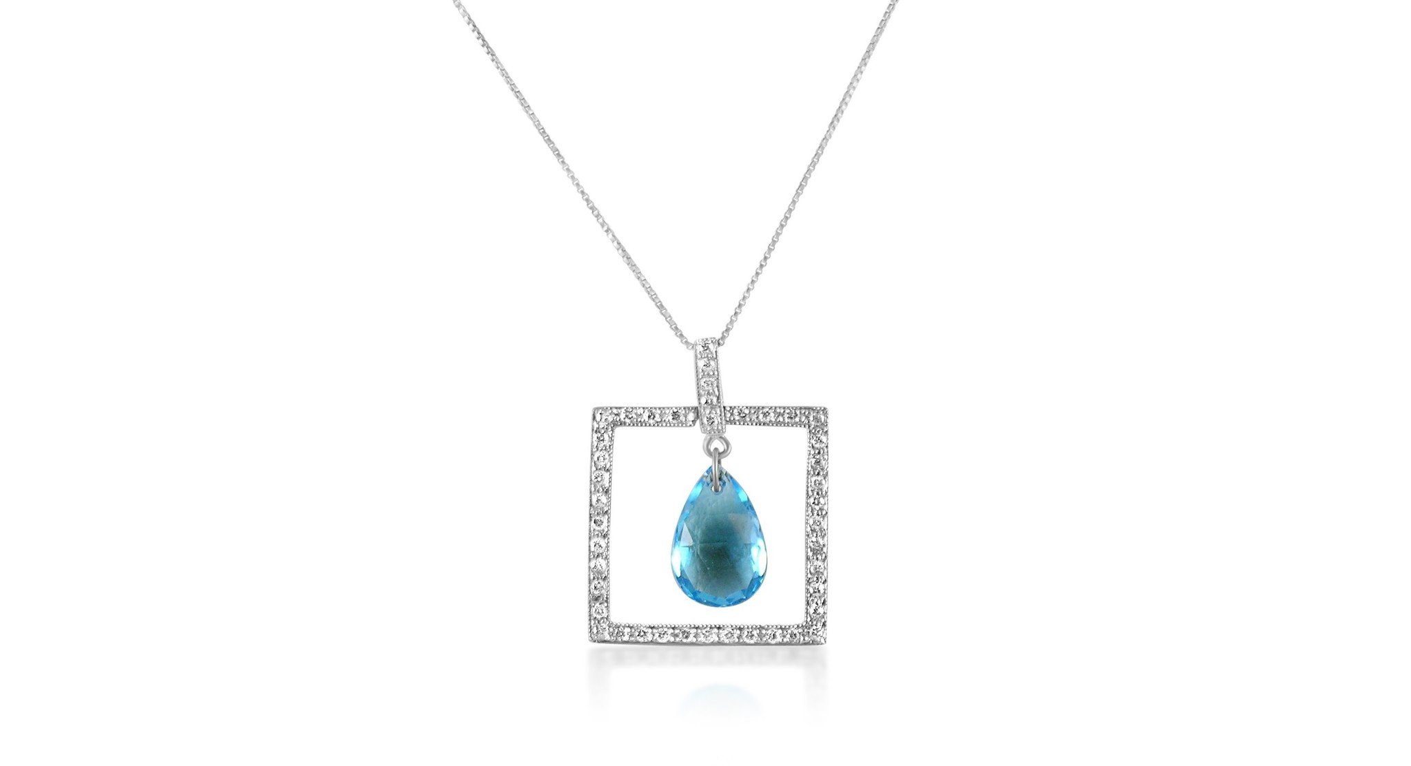 18 karat white gold pendant with 0.30 ct diamonds and 2.58 ct blue topaz