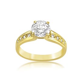18 karat yellow gold engagement ring with zirconia