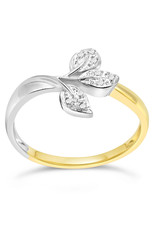 18kt white and yellow gold leaf ring with 0.02 CT diamonds