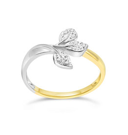 18kt white and yellow gold leaf ring with 0.02 CT diamonds