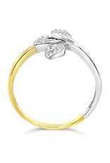 18kt white and yellow gold leaf ring with 0.02 CT diamonds
