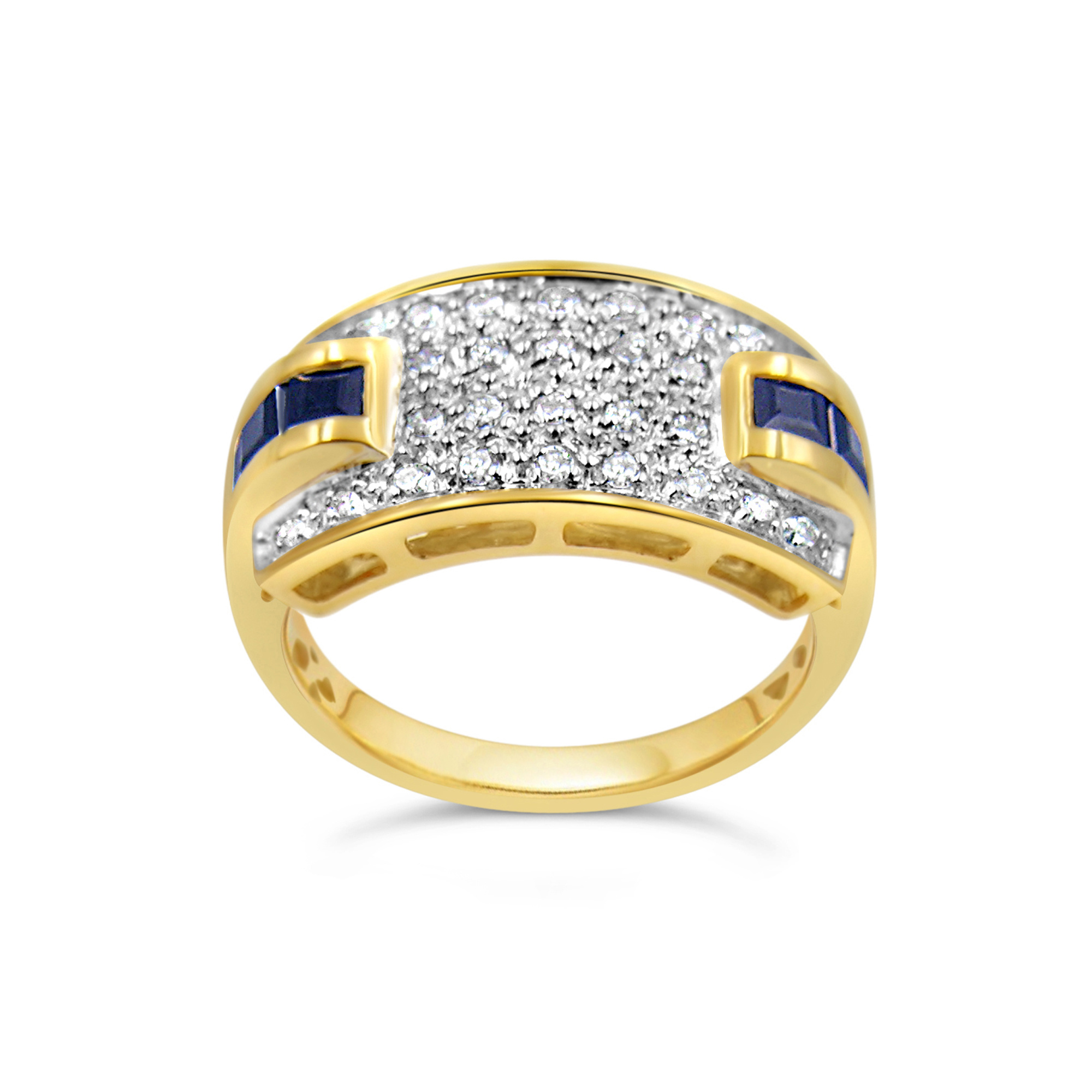 18kt geel en wit goud ring met 0.28 ct diamanten en 0.50 ct saffier