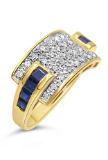 18kt geel en wit goud ring met 0.28 ct diamanten en 0.50 ct saffier