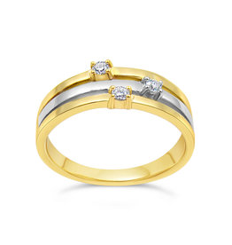 18kt geel en wit goud ring met 0.06 ct diamanten
