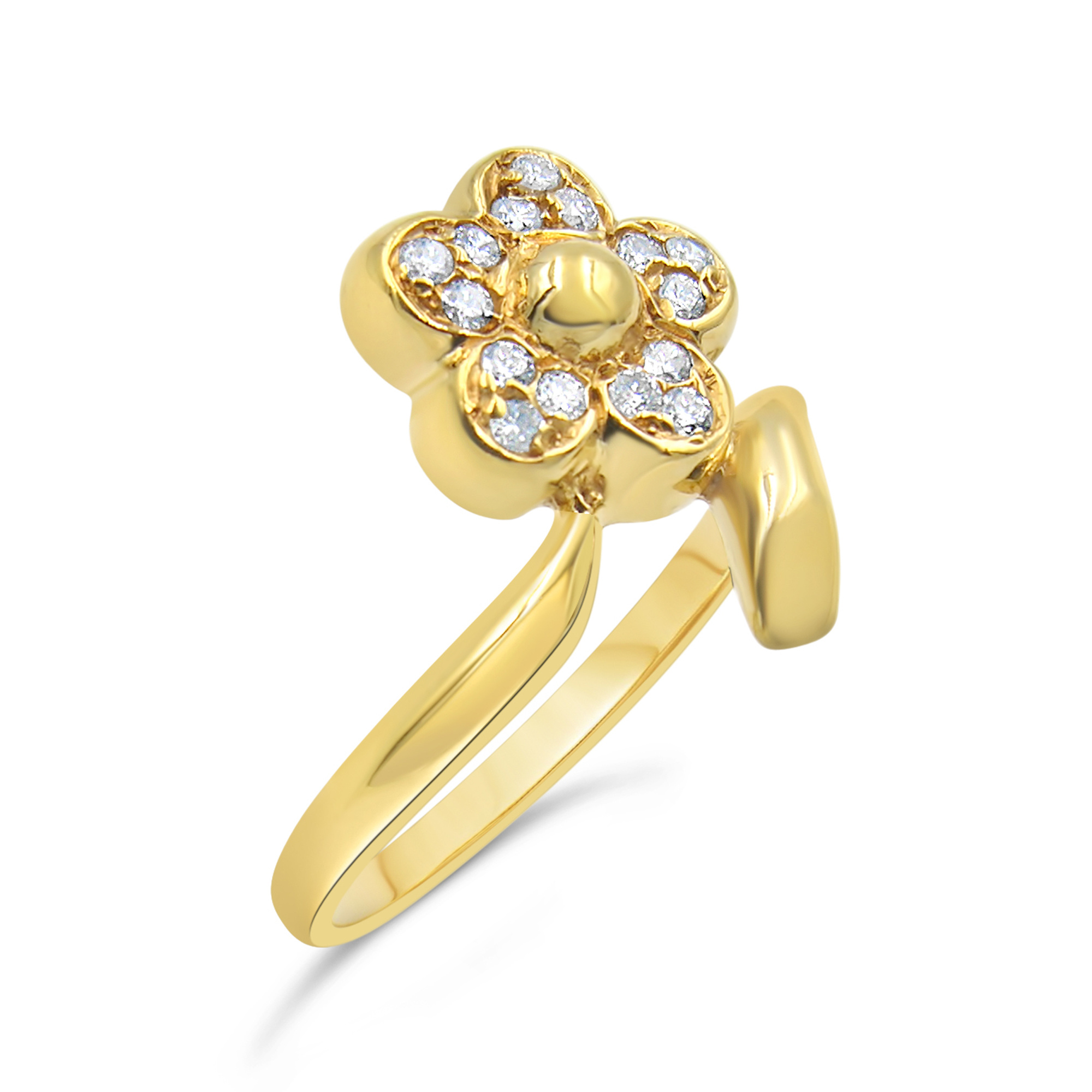 18kt yellow gold  flower ring with 0.15 ct diamonds