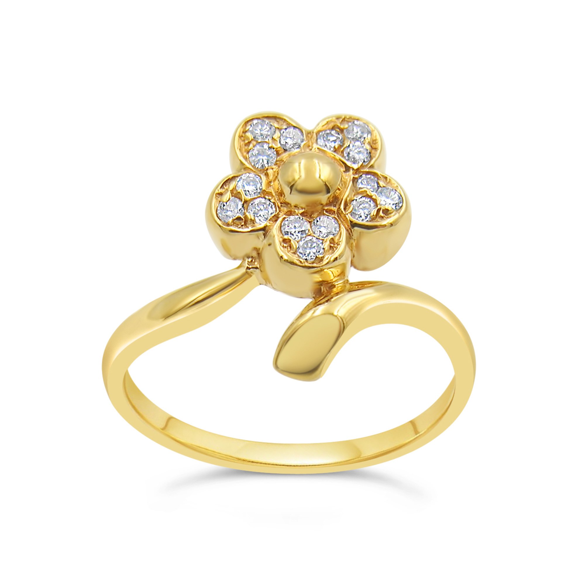 18kt geel goud bloem ring met 0.15 ct diamanten