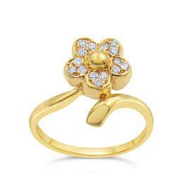 18kt geel goud bloem ring met 0.15 ct diamanten