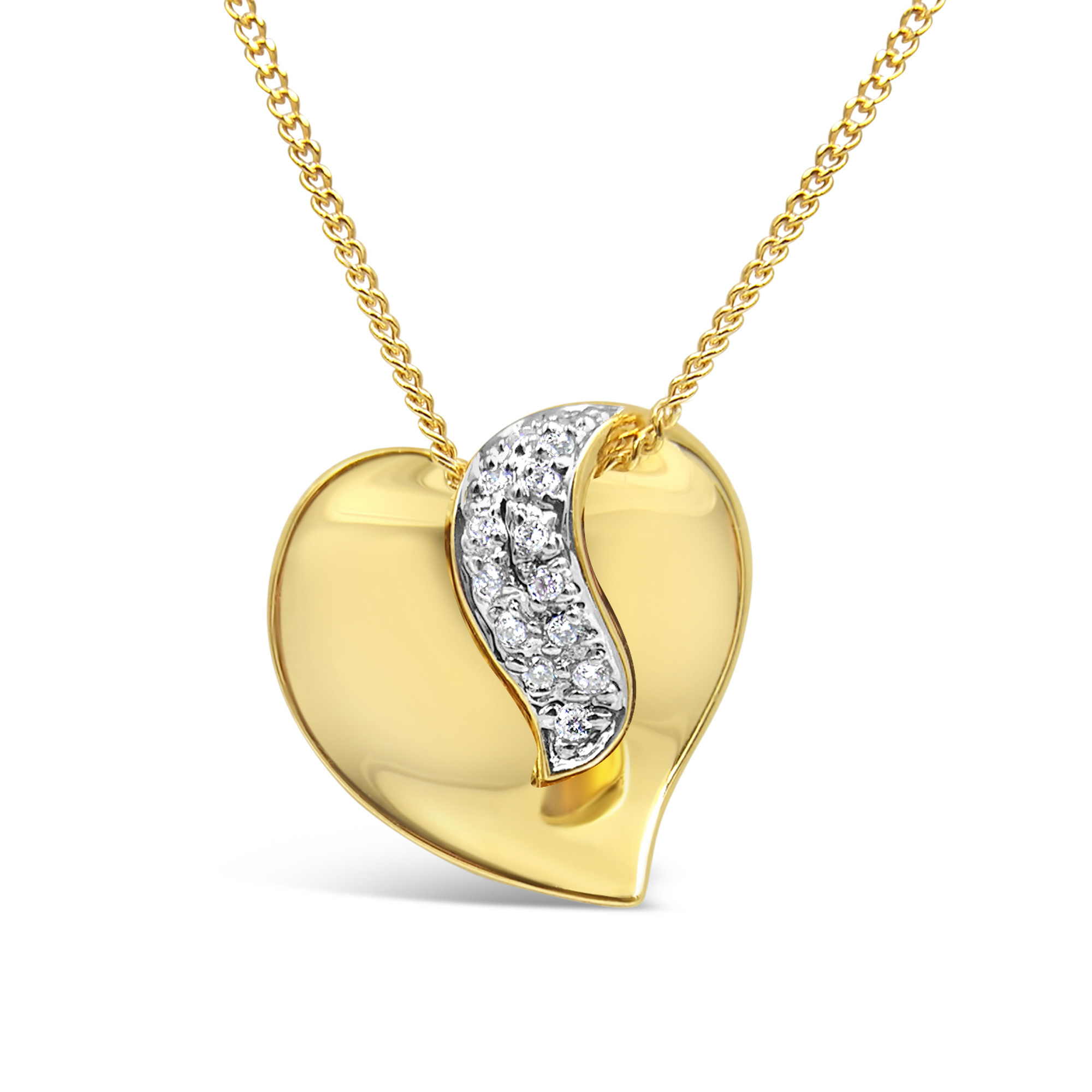 18kt yellow and white gold heart pendant with 0.10 ct diamonds