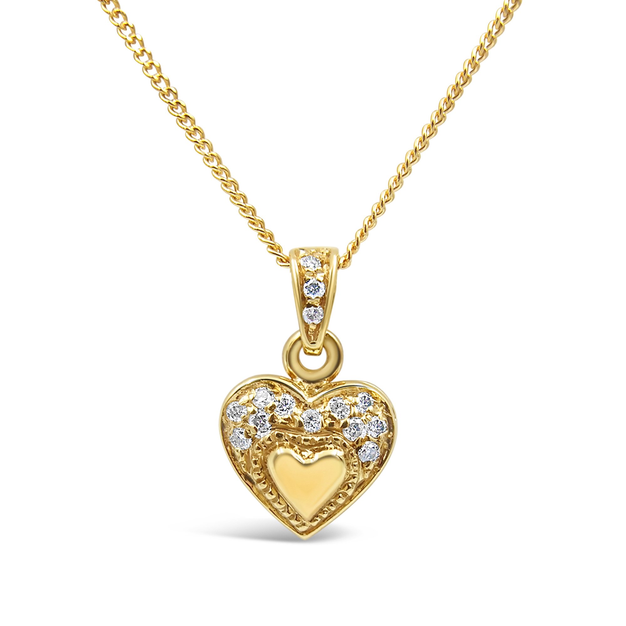 18 karat yellow gold heart pendant with 0.10 ct diamonds