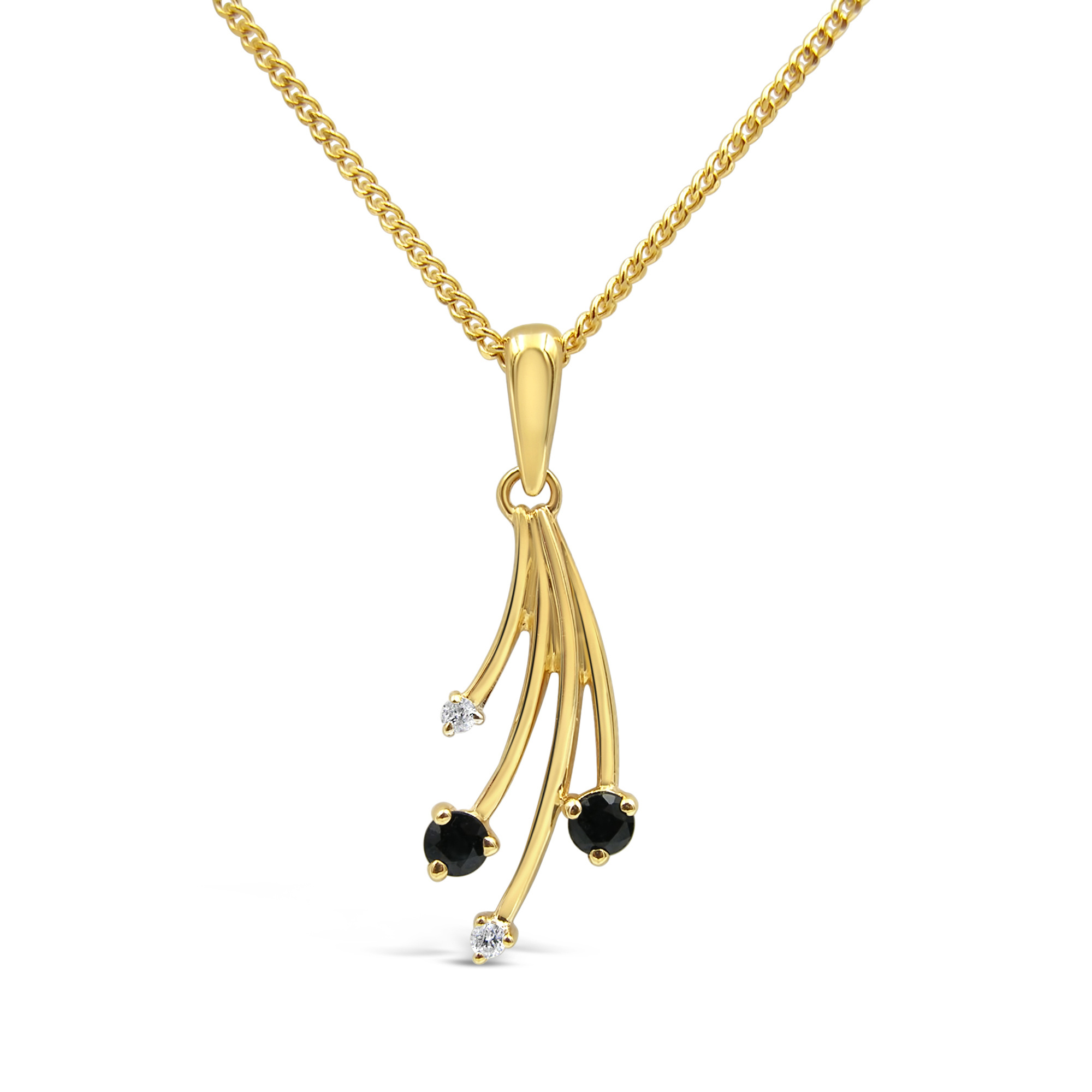 18 karat yellow gold pendant with 0.02 ct diamonds & 0.10 ct sapphire