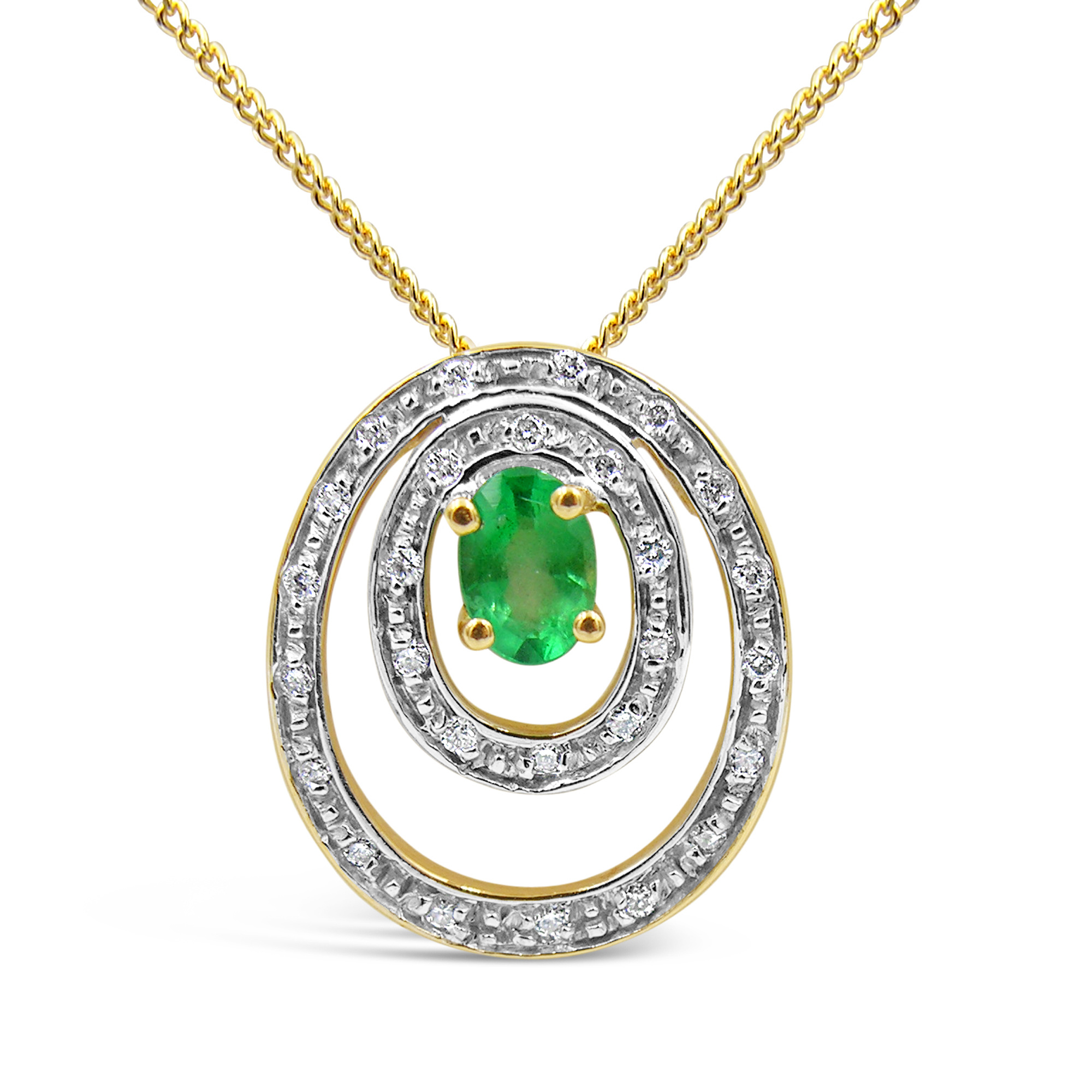 18 karat yellow & white gold pendant with 0.15 ct diamonds & 0.45 ct emerald