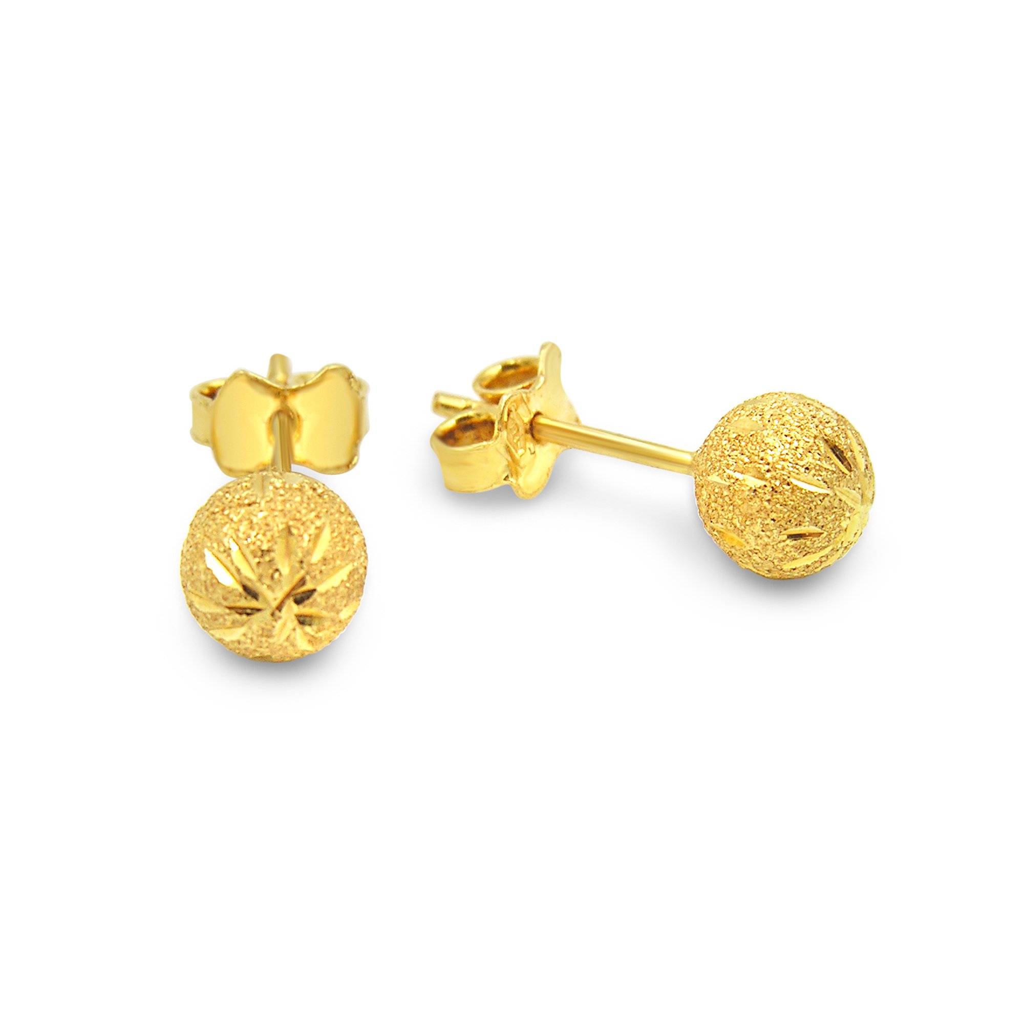 18 karat yellow gold earrings ball with matt finish