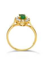 18 karaat geel goud ring met 0.30 ct diamanten en 0.50 ct smaragd