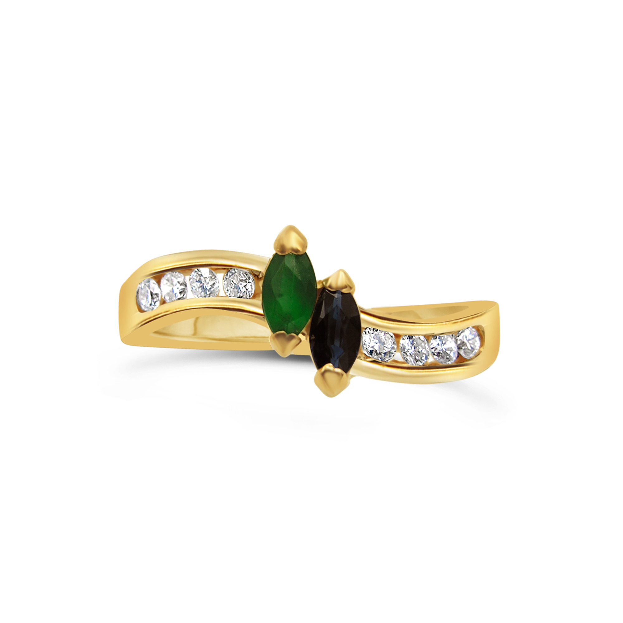 18 karat yellow gold ring with 0.16 ct diamonds  and 0.20 ct emerald & sapphire