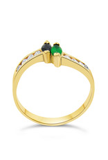 18 karat yellow gold ring with 0.16 ct diamonds  and 0.20 ct emerald & sapphire