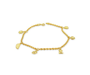 18 kt yellow gold charm bracelet with heart,ladybird  beetle,bear,watermelon,sun,turtle