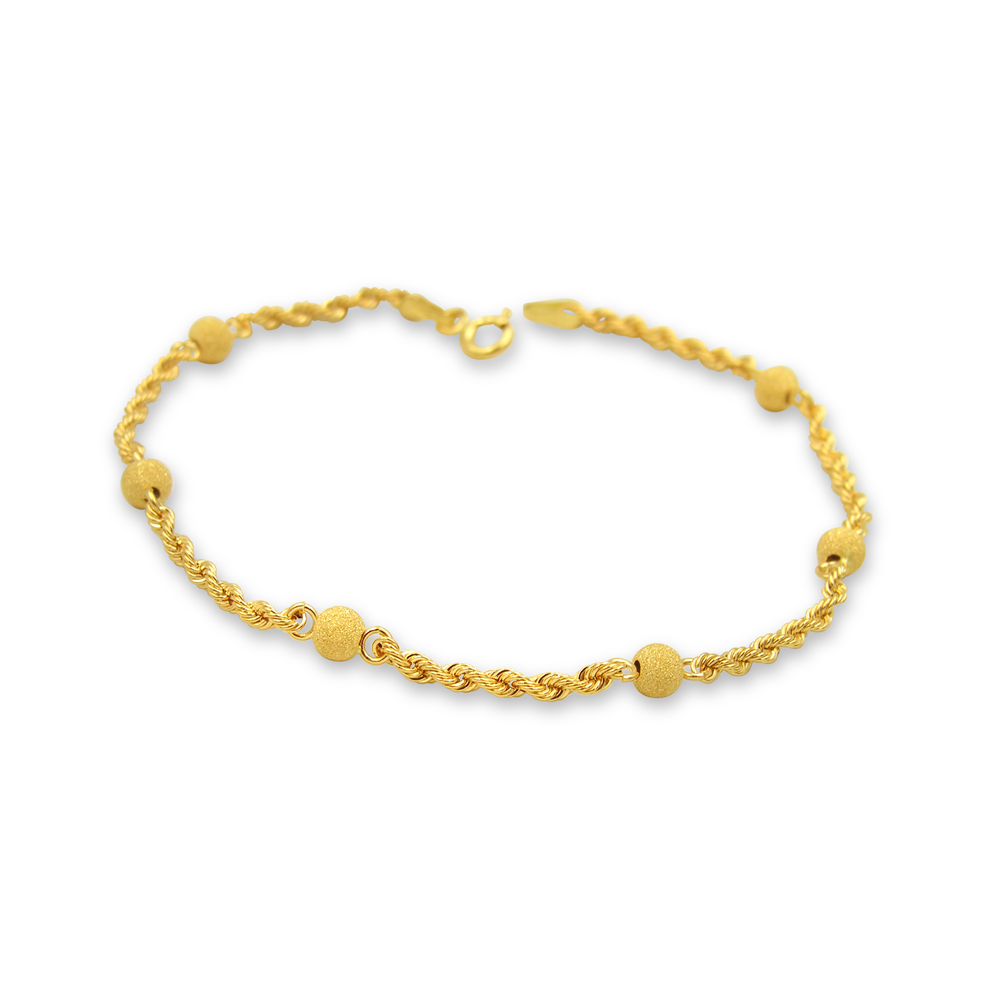 18 kt geel goud touw bedelarmband met bolletjes