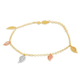 18 kt yellow gold charm bracelet with 3 color gold leafs