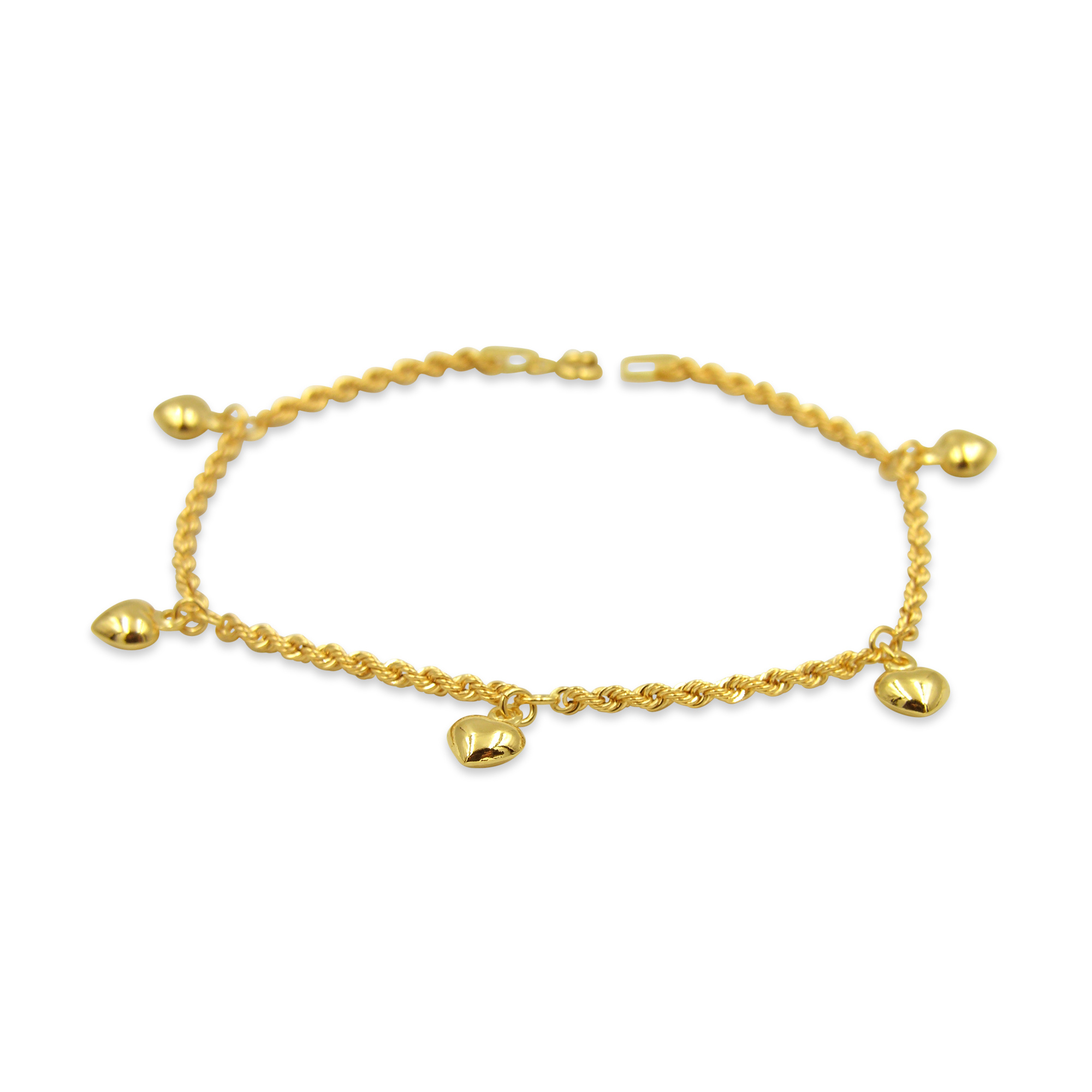 18 kt yellow gold rope charm bracelet with heart