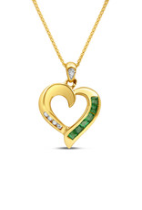 18kt yellow gold heart pendant with 0.12 ct emerald & 0.05 ct diamonds