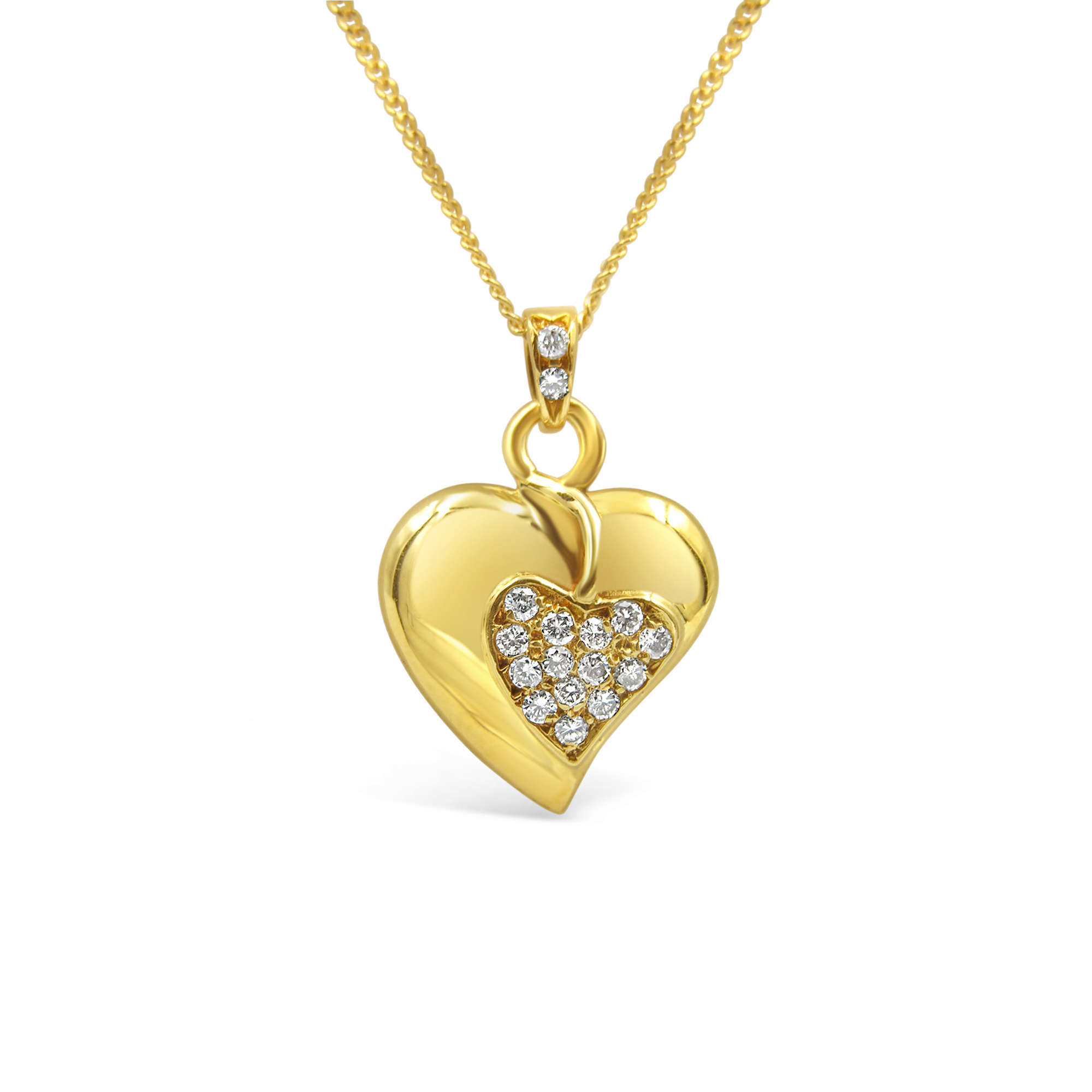 18kt yellow gold heart pendant with 0.30 ct diamonds