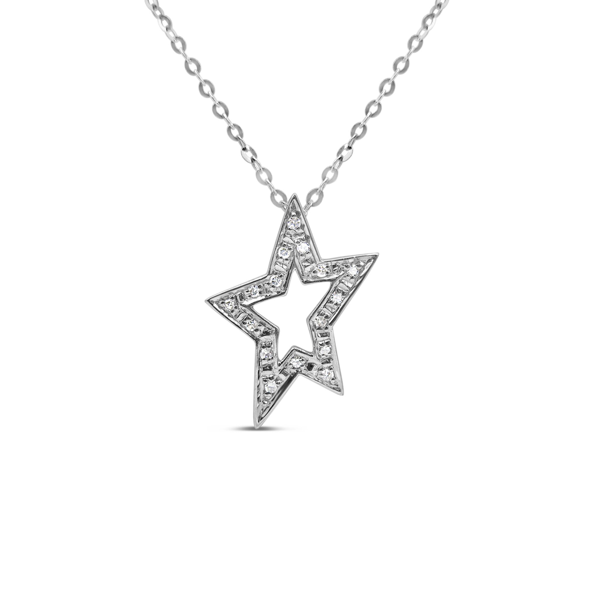 18kt white gold  star pendant with 0.08 ct diamonds