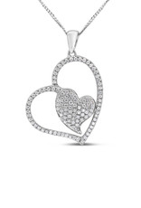 18kt white gold double heart pendant with 0.52 ct diamonds