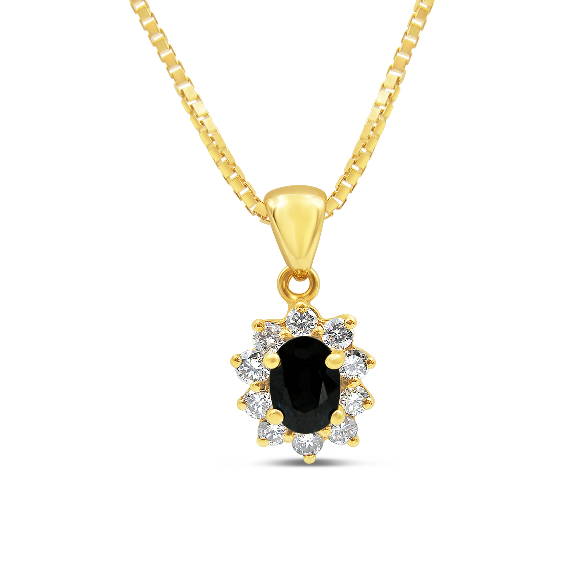 18kt yellow gold pendant with 1.10 ct sapphire & 0.54 ct diamonds