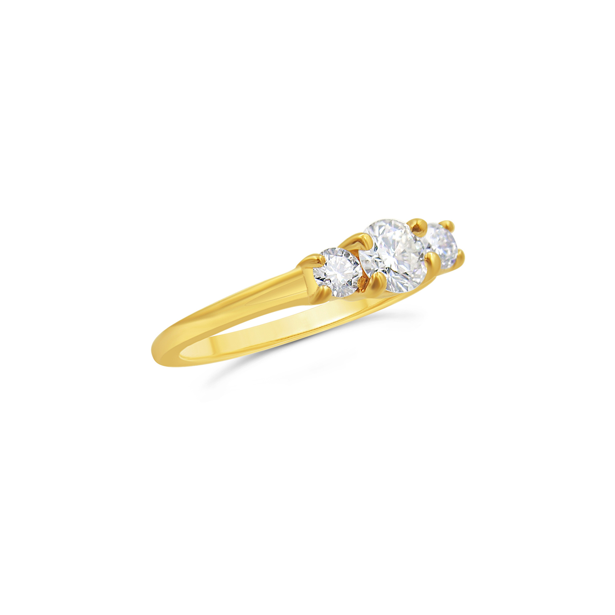 18kt yellow gold trilogy engagement ring with 0.64 ct diamonds