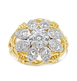 Vintage 18k geel & wit goud ring met 0.75 ct diamanten
