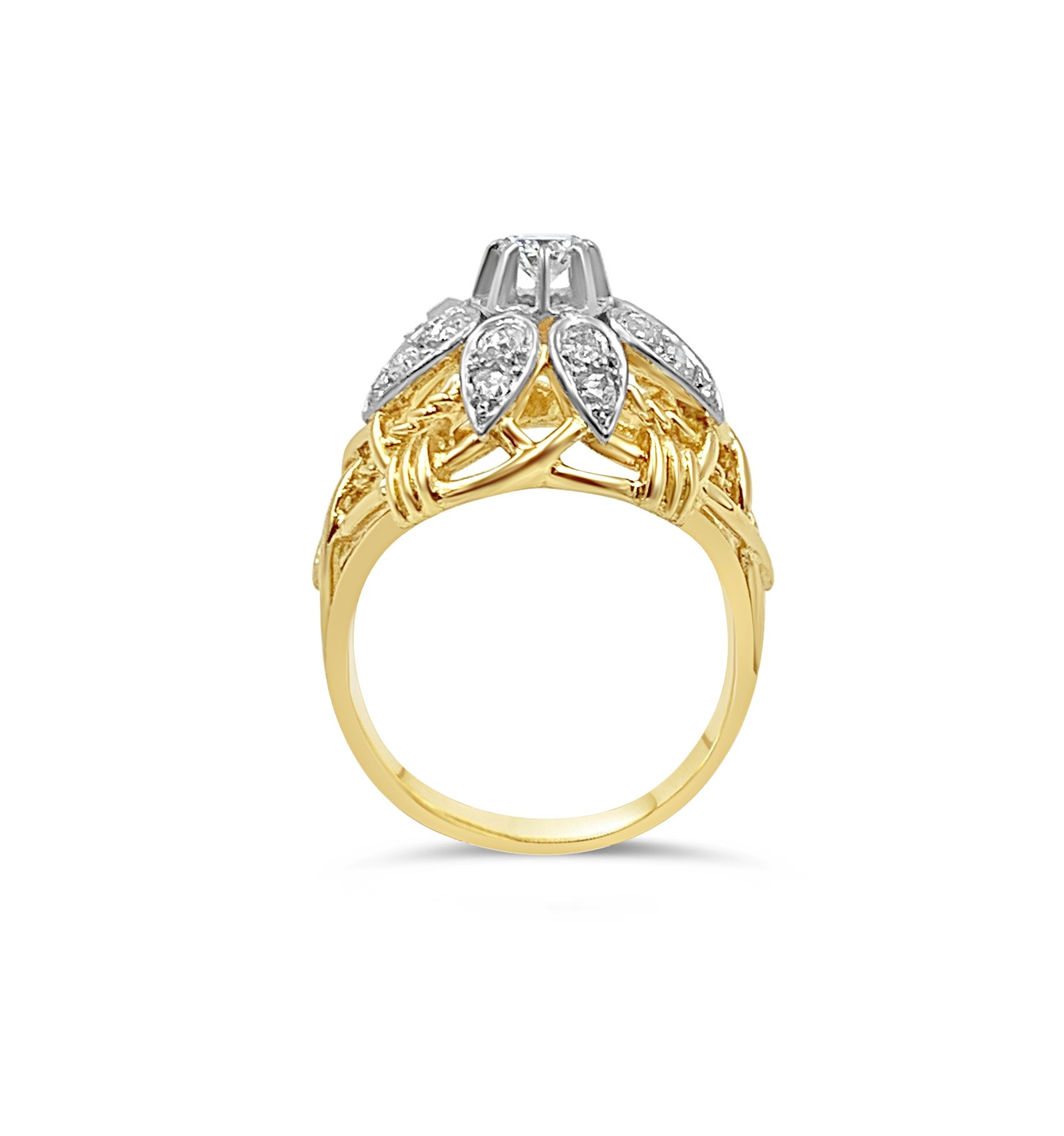 Vintage 18k geel & wit goud ring met 0.75 ct diamanten