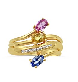 18k yellow gold ring with 0,75ct sapphire & 0,12 diamonds