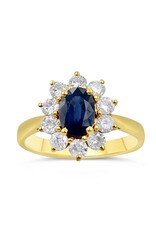 18k yellow gold ring with 0,75ct sapphire & 0,70 diamonds