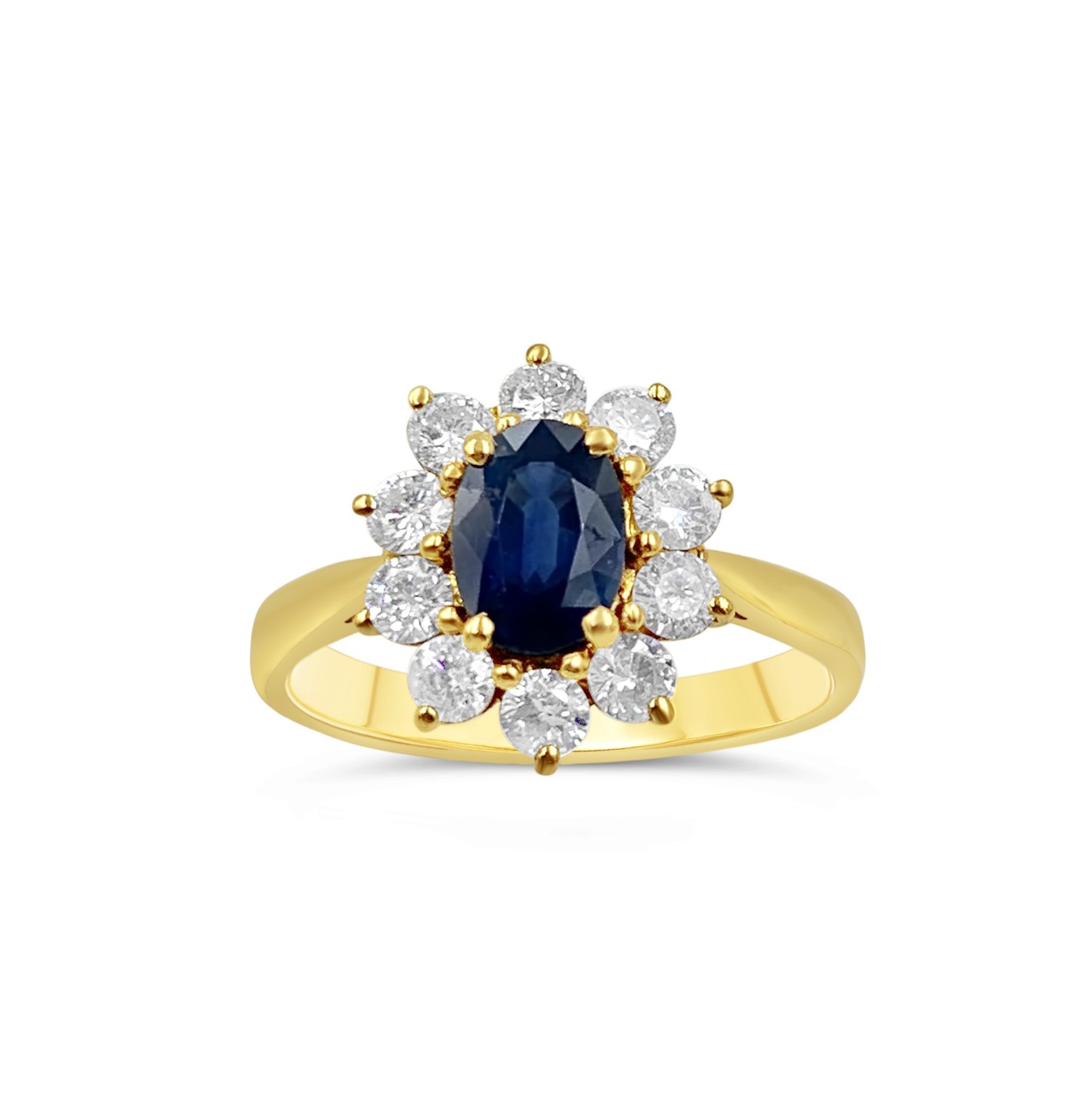 18k yellow gold ring with 0,75ct sapphire & 0,70 diamonds