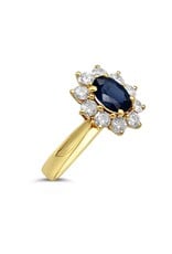 18k yellow gold ring with 0,75ct sapphire & 0,70 diamonds