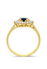 18k geel goud ring met 0,75ct safier & 0,70ct diamanten