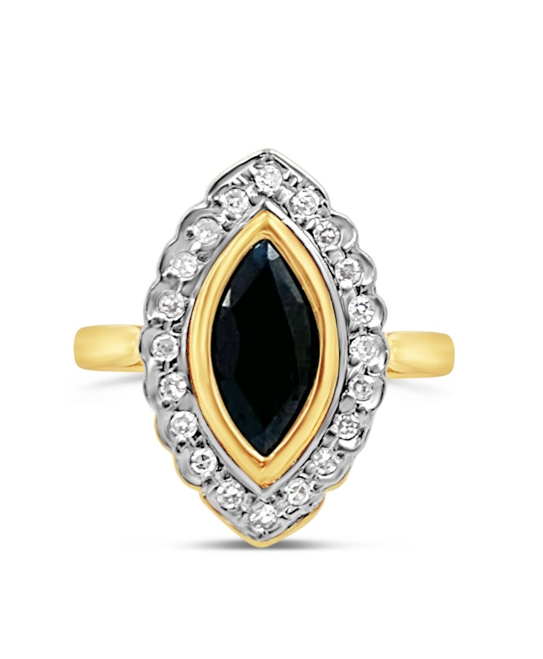 18k geel goud ring met 1,25ct safier & 0,50ct diamanten