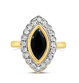 18k yellow gold ring with 1,25ct sapphire & 0,50 diamonds