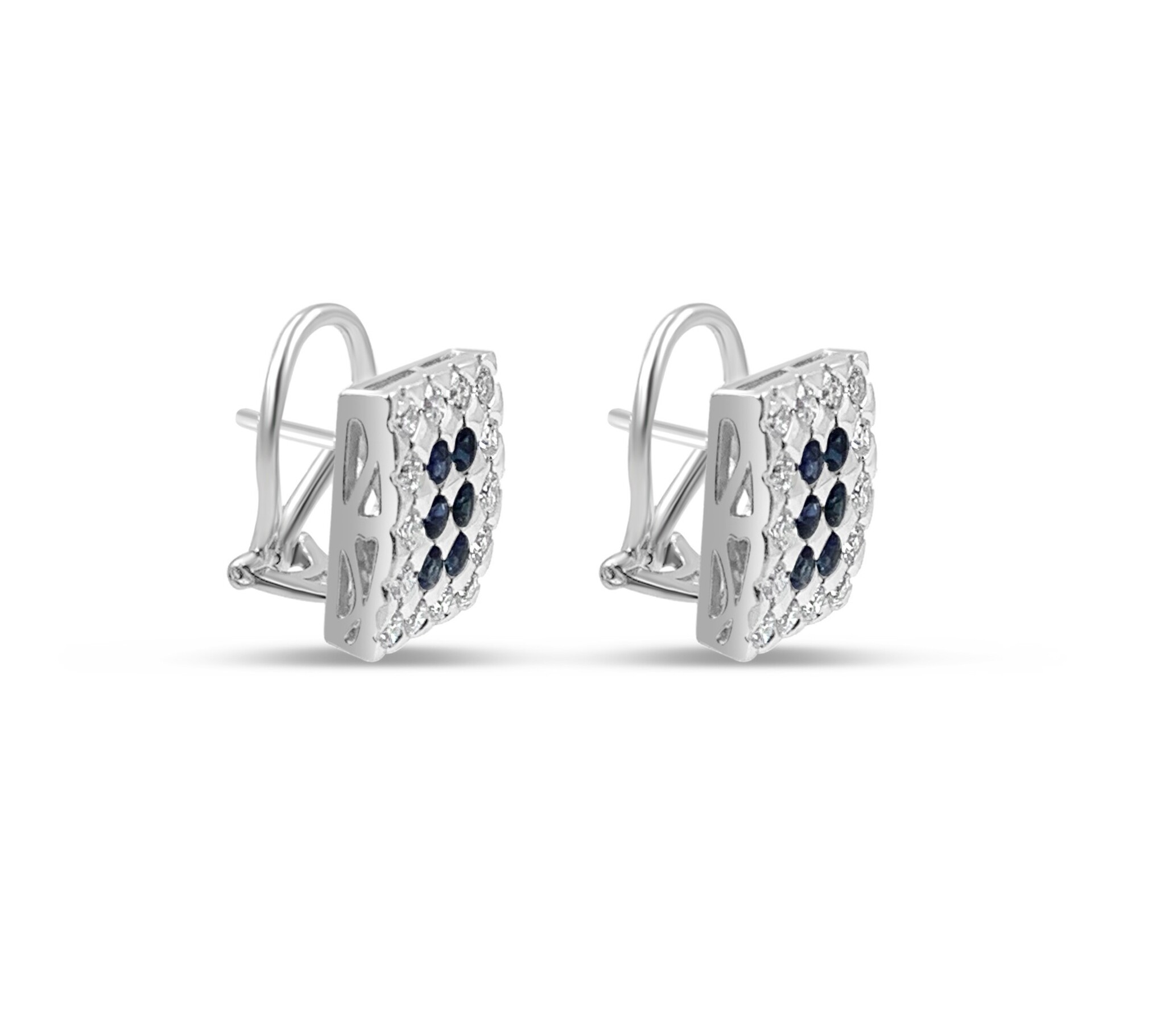 18k white gold earrings with 1,70ct diamonds & 0,75ct sapphire