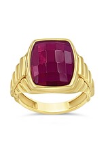 18k yellow gold men's ring with red stone