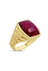 18k yellow gold men's ring with red stone