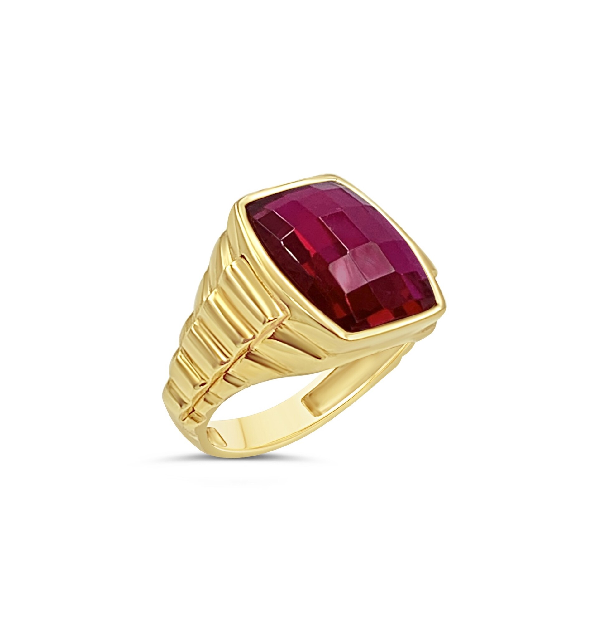 18k yellow gold men's ring with red stone