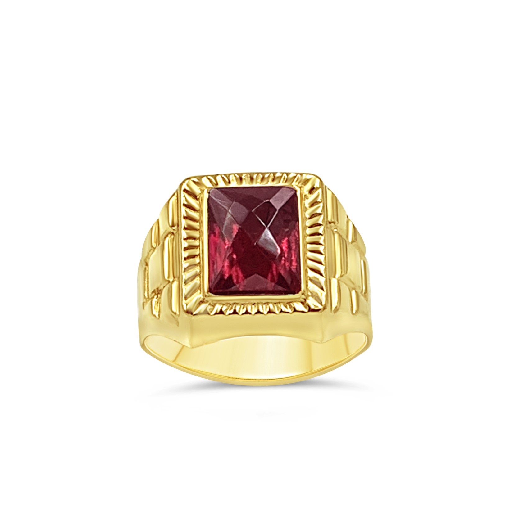 18k yellow gold men's ring with red stone